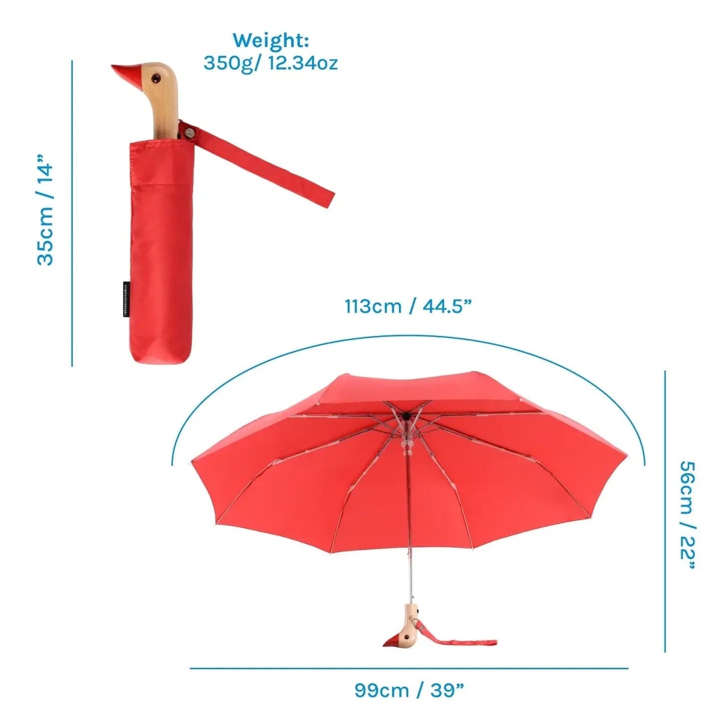 Red Compact Eco-Friendly Wind Resistant Umbrella by Original Duckhead