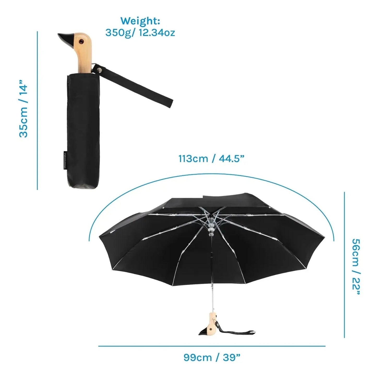 Black Compact Eco-Friendly Wind Resistant Umbrella by Original Duckhead