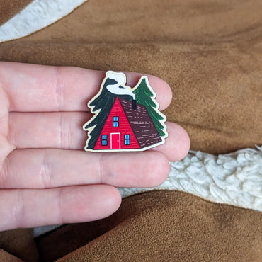 Cosy Cabin Wooden Pin Brooch