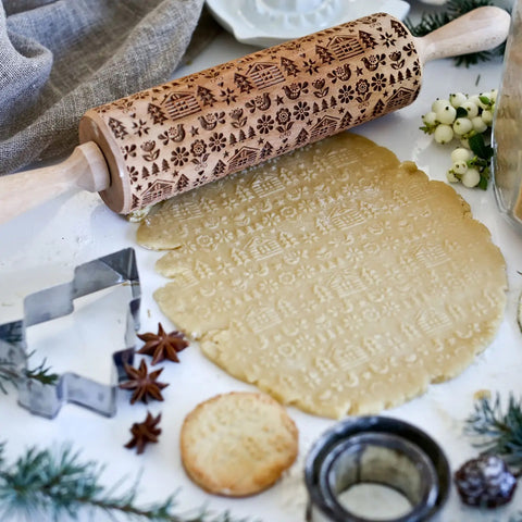 Scandinavian Winter Cabin Embossing Rolling Pin