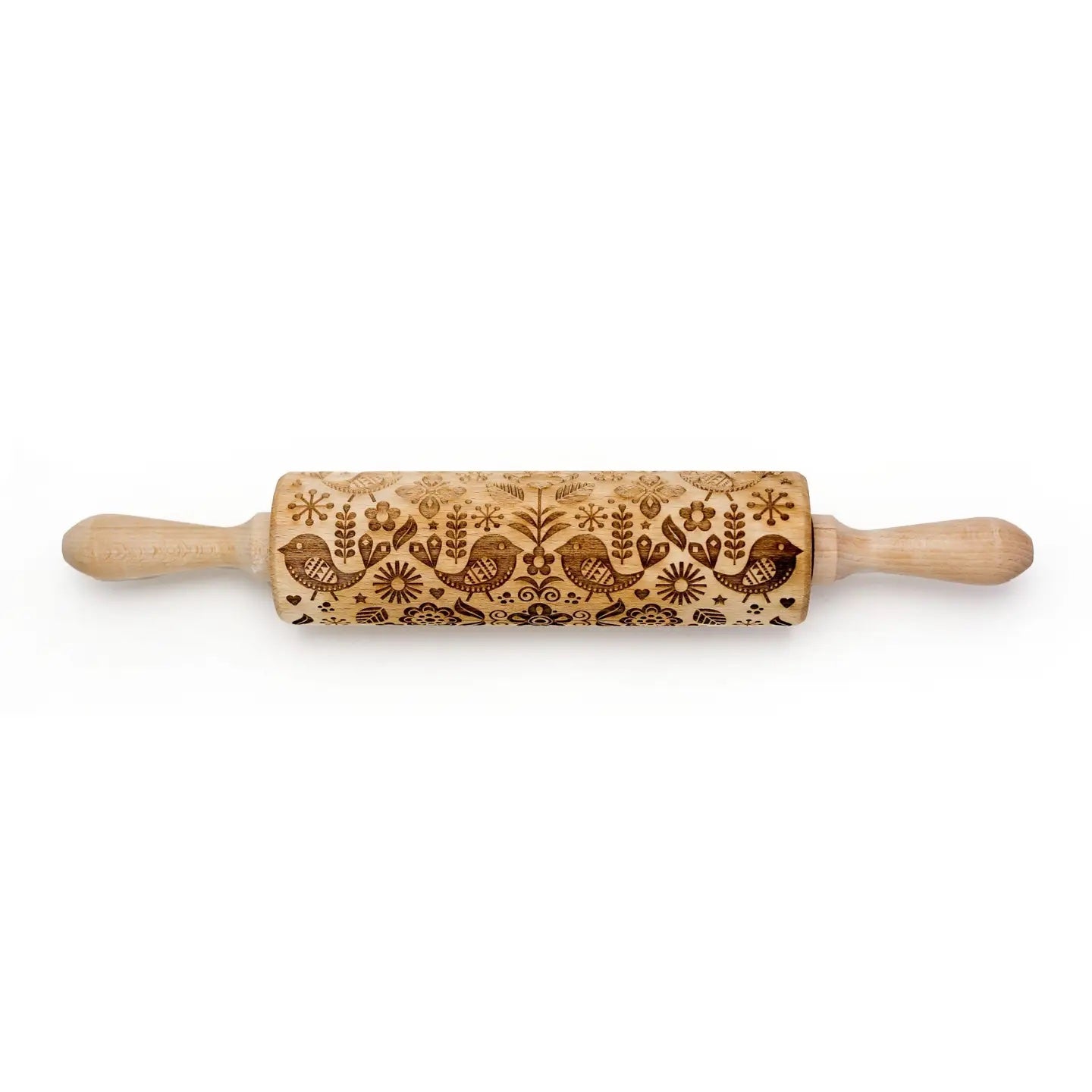 Scandinavian Birds and Flowers Embossing Rolling Pin