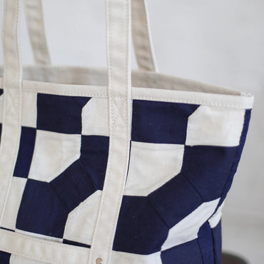 Reclaimed 1940's Era Salvaged Quilt Top Market Tote Bag | Forestbound Bags | Denim Shopping Bag | Reclaimed Bag | Upcycled Bag | Tote Bag