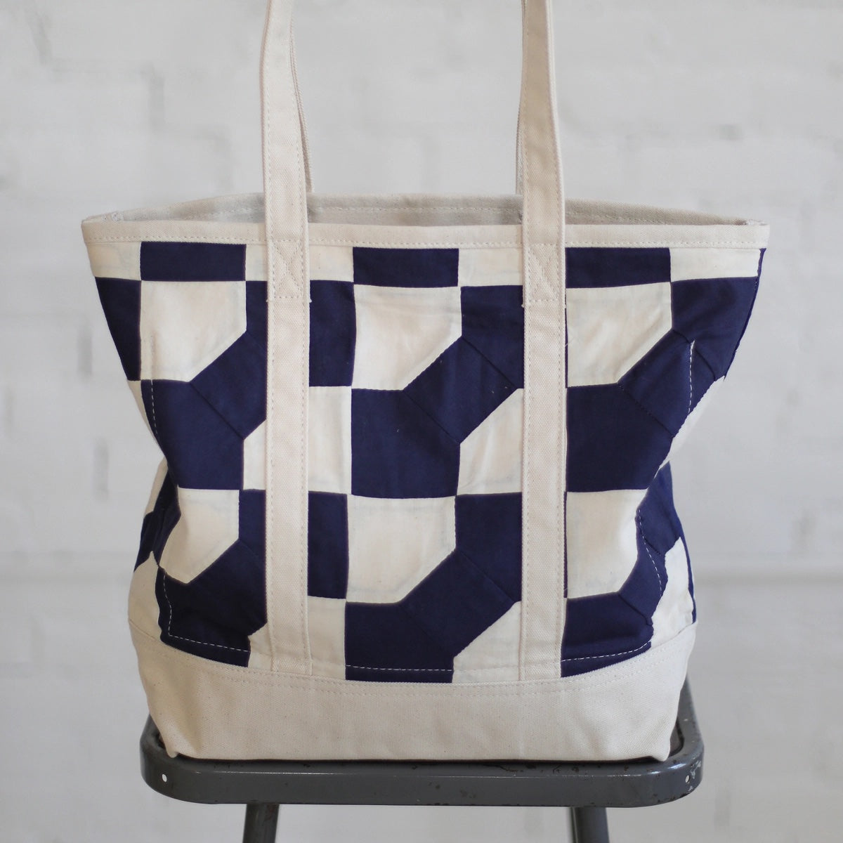 Reclaimed 1940's Era Salvaged Quilt Top Market Tote Bag | Forestbound Bags | Denim Shopping Bag | Reclaimed Bag | Upcycled Bag | Tote Bag