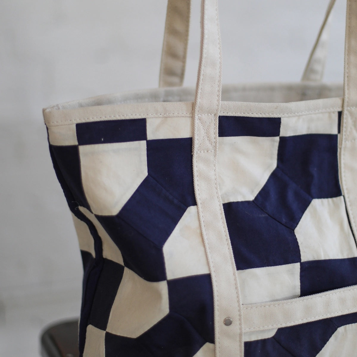 Reclaimed 1940's Era Salvaged Quilt Top Market Tote Bag | Forestbound Bags | Denim Shopping Bag | Reclaimed Bag | Upcycled Bag | Tote Bag