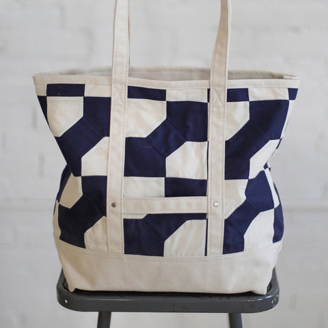 Reclaimed 1940's Era Salvaged Quilt Top Market Tote Bag | Forestbound Bags | Denim Shopping Bag | Reclaimed Bag | Upcycled Bag | Tote Bag